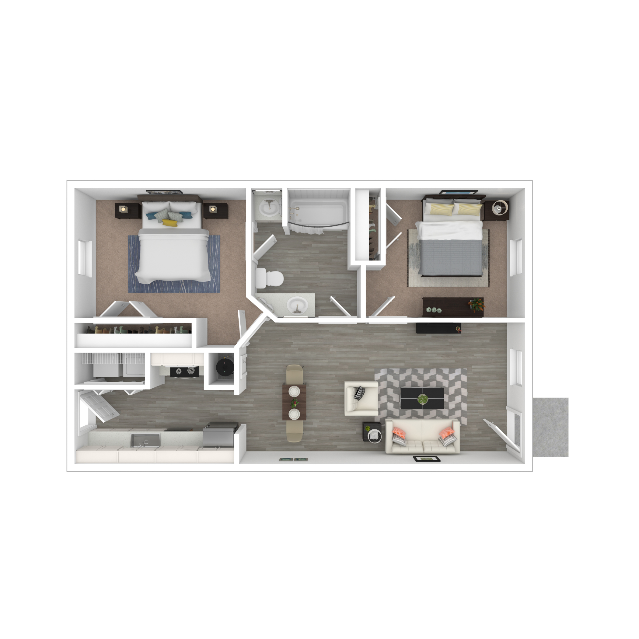 2 Bedroom 1 Bathroom Floor Plan at Bennett, Greenville, North Carolina